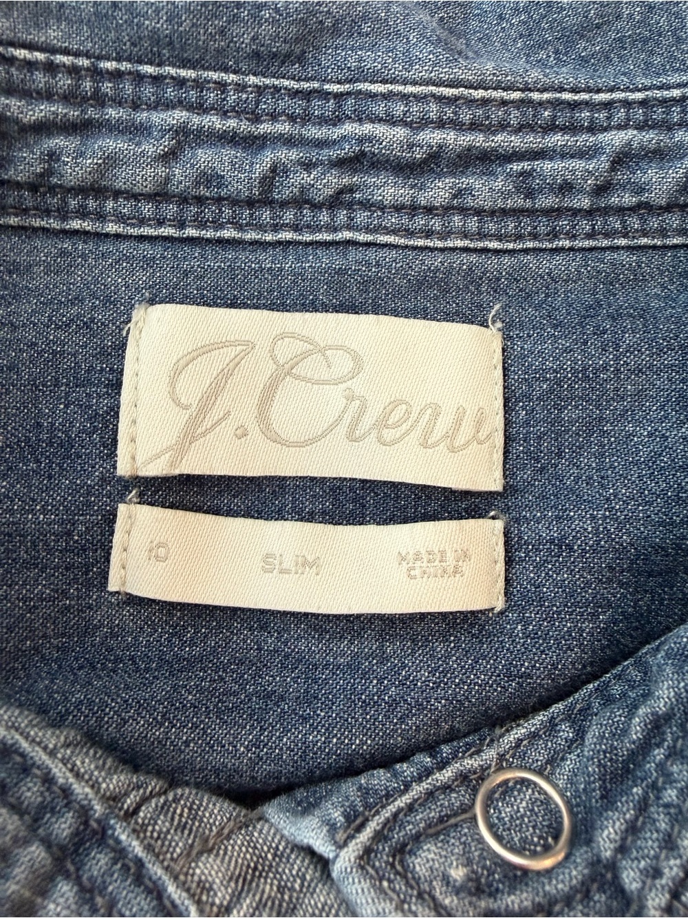 J. Crew Classic Slim Denim Pearl Button-Up Cotton Shirt in Faded Blue - Picture 2 of 6